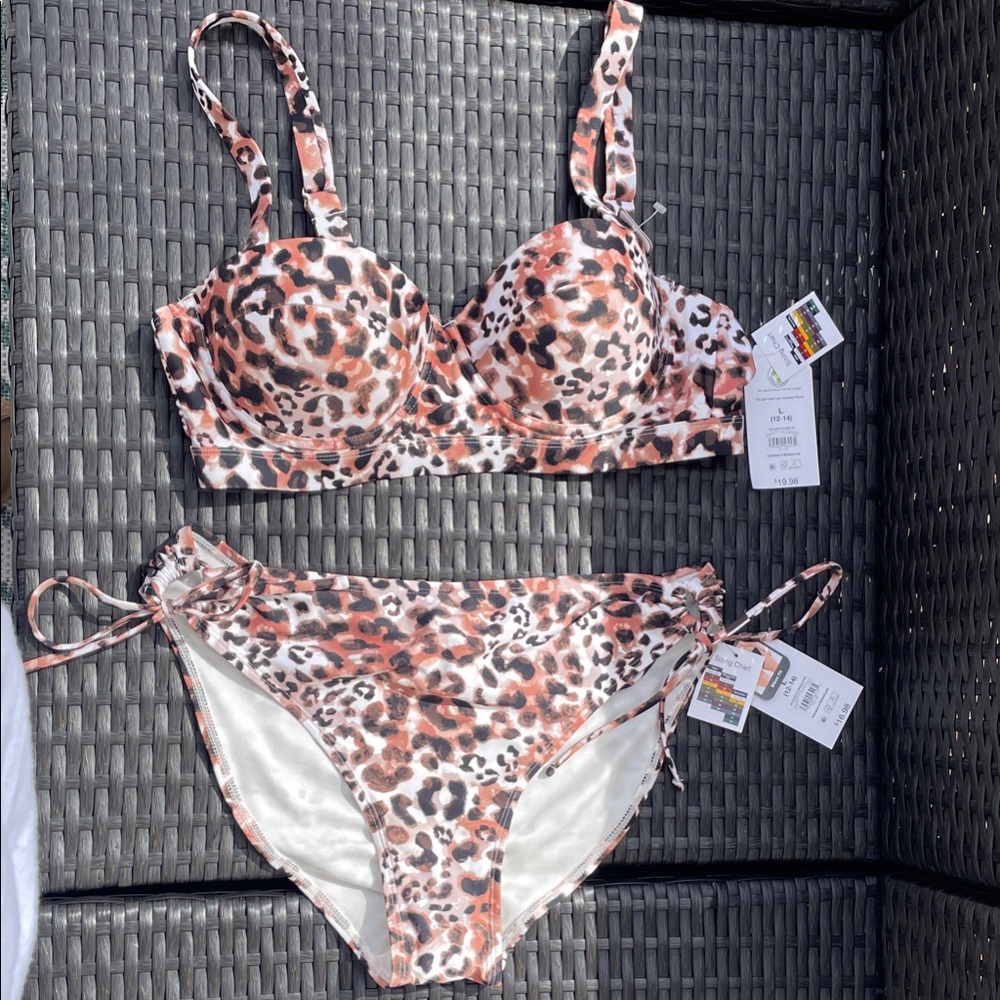Time and Tru Pink Leopard Bikini Set